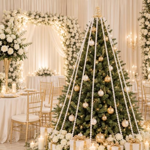 Christmas Tree Topper Pearl Garland Decoration 6.56 ft White & Gold