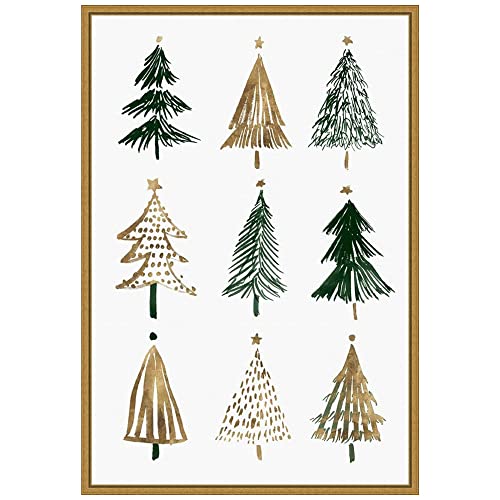 Evergreen Trees Wall Art Canvas 23x16 with Gold Float Frame - Holiday Decor