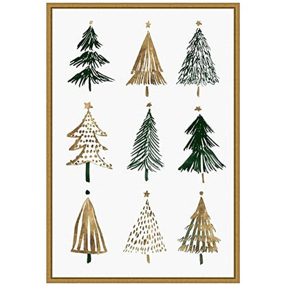 Evergreen Trees Wall Art Canvas 23x16 with Gold Float Frame - Holiday Decor