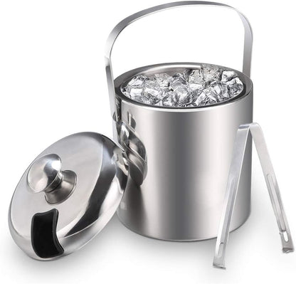 Sailnovo Mini Ice Bucket 1.2 Liter, Premium Compact Double-Wall Stainless Steel with Lid & Ice Tong, Ideal for Cocktails, Personal Bar, Small Parties - Silver