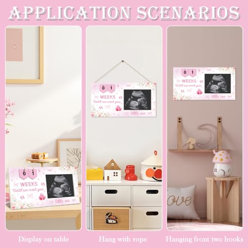 Pregnancy Ultrasound Picture Frame with Pink Bow & Countdown - Keepsake