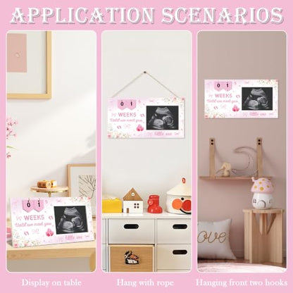 Pregnancy Ultrasound Picture Frame with Pink Bow & Countdown - Keepsake