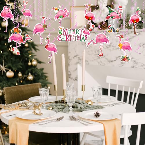 Christmas Hanging Swirl Decorations Pink Flamingo 24Pcs Holiday Ornaments