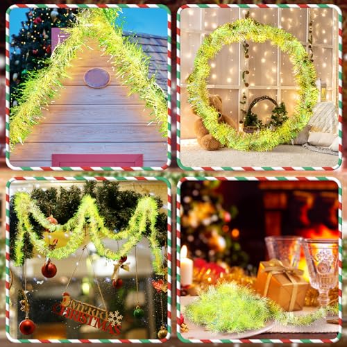 Moxweyeni Lime Green Metallic Tinsel Garland 25 ft Christmas Decor - Variation 1