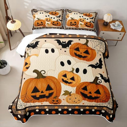 Feelyou Gothic Pumpkin Quilt Set - Orange King Size Halloween Bedding