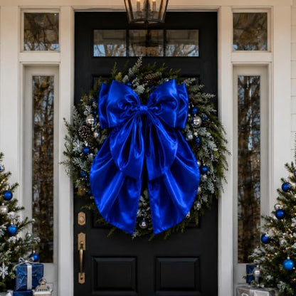 Royal Blue Large Christmas Bow Tree Topper 20 x 32 Inches Satin Decoration