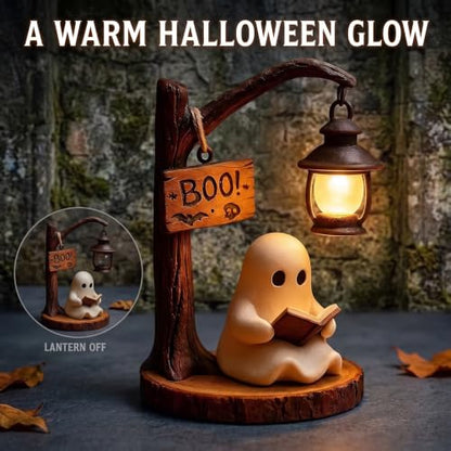 Halloween Ghost Figurine Night Light - Cute Resin Tabletop Decor with Warm LED