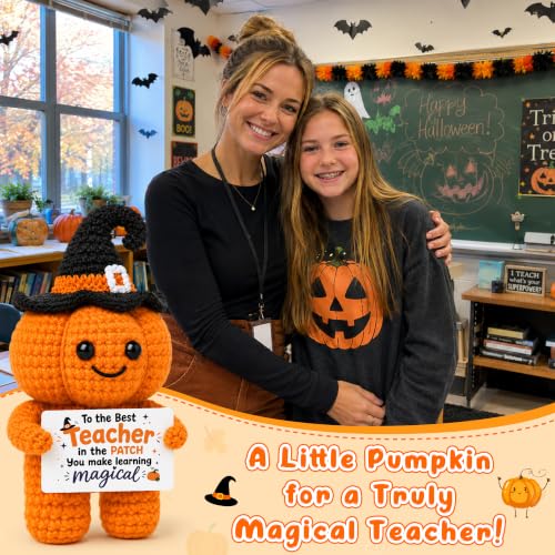 Halloween Teacher Gift Pumpkin Crochet Witches Hat Decor - Fall Appreciation