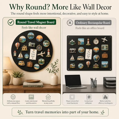 Matte Black 20-Inch Round Travel Magnet Board for Souvenir Displays