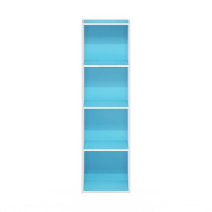Furinno PASIR Book Shelf, 4-Tier Modern Bookshelf, Open Shelves Bookcase 9 x 12 x 42, Easy Assembly, for Living Room, Bedroom, Home Office, Light Blue/White