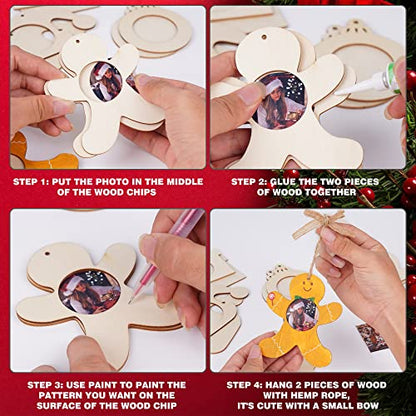 12Pcs Christmas DIY Photo Frame Ornaments Unfinished Wood Craft Kits - Variations of This Listing