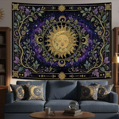 Fungarth Boho Sun and Moon Vintage Hippie Tapestry 60x44 Inch Midnight Purple