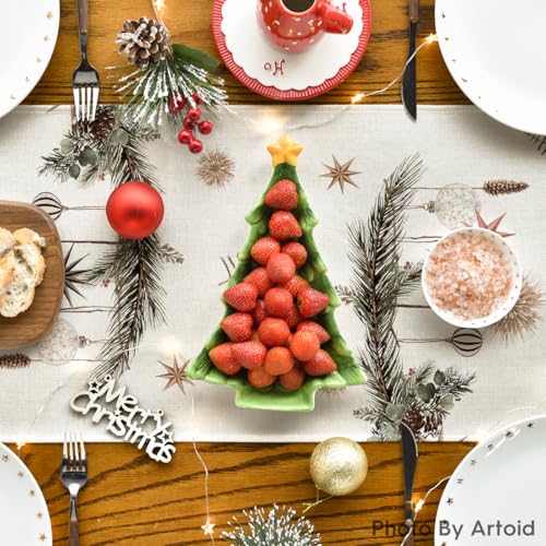 Holly Pine Cone Xmas Table Runner 13x108 Inch Beige Holiday Decor