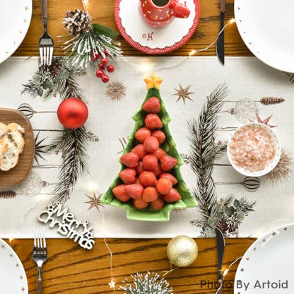 Holly Pine Cone Xmas Table Runner 13x108 Inch Beige Holiday Decor