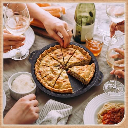 10-Inch Cast Iron Pie Pans Set with Crimped Edges & Handles - 2 Pack