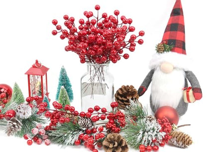 Artificial Red Berry Stems - 30 Pack, 8.2 Inch Christmas Decor