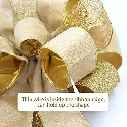 Large Christmas Tree Topper Bow with Glitter Satin Streamers - 43x13 Inches