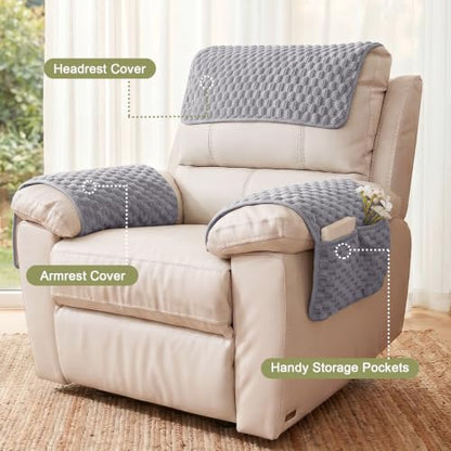 Bubble Gray Flannel Recliner & Armchair Cover Set with Pockets - 1 Seat
