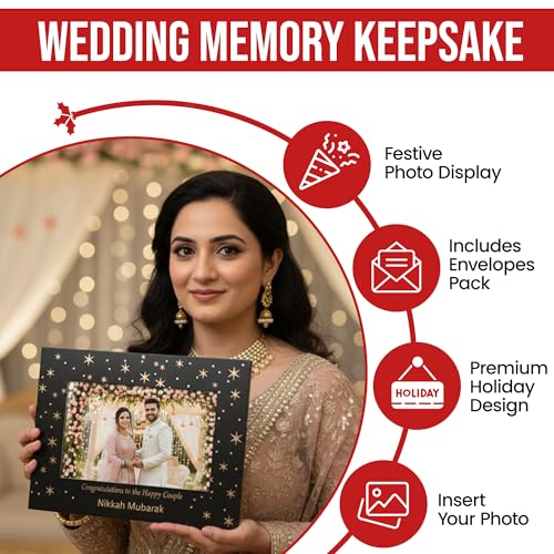 Christmas Photo Frame Cards Black and Gold 16-Pack