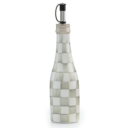 MACKENZIE-CHILDS Farmhouse Oil Cruet, Ceramic Oil-Dispenser Bottle, Gray-and-White Sterling Check