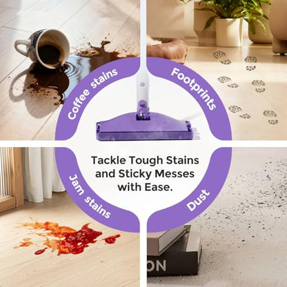 Lilac All-in-One Steam Mop for Floor & Surface Cleaning with Detachable Handheld
