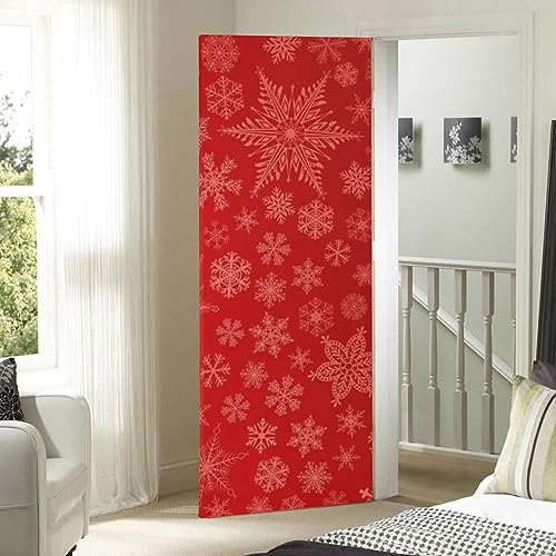 Christmas Red Snowflake Door Cover - Washable High Elastic Fabric, 40x102 Inch - Festive Home Decor