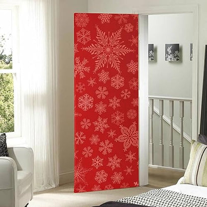 Christmas Red Snowflake Door Cover - Washable High Elastic Fabric, 40x102 Inch - Festive Home Decor