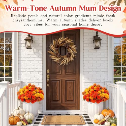 Artificial Fall Flowers Faux Silk Pompom Mums 24 Pack Autumn Decor