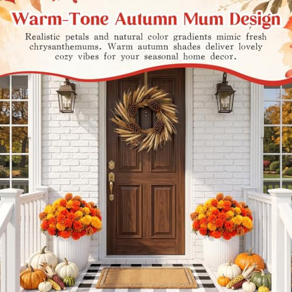 Artificial Fall Flowers Faux Silk Pompom Mums 24 Pack Autumn Decor