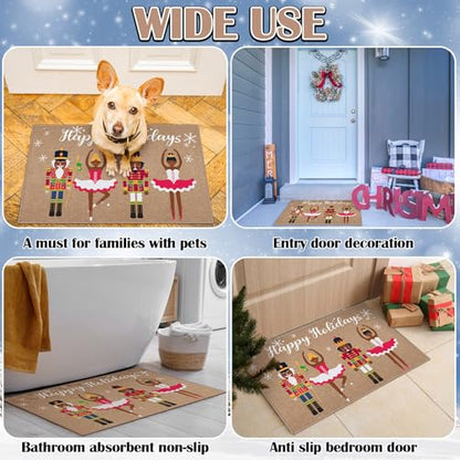 Christmas Nutcracker Doormat 32x20 Inch Holiday Welcome Rug - Happy Holidays Variation