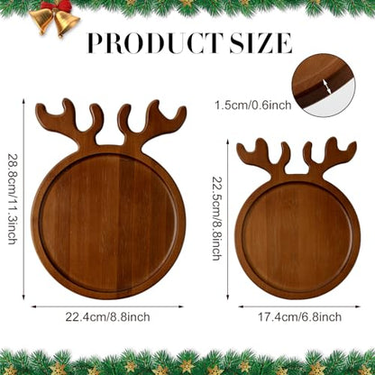 Christmas Wooden Serving Trays Set of 8 Deer Antler Design Rustic Food Platters