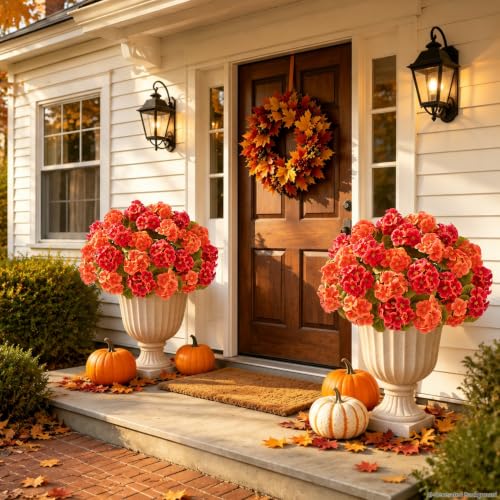 Mixed Orange 8-Pack Artificial Fall Flowers for Outdoors and Indoor Decor