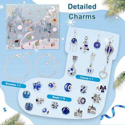 Naler Jewelry Advent Calendar 2026 - Light Blue Winter Themed Jewelry Making Kit with Bracelets