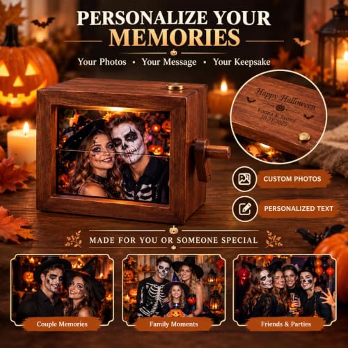 Custom Photo Flip Box with Wooden Frame, LED Light & Music - Personalized Keepsake
