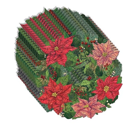 Disposable Christmas Poinsettia Paper Placemats for Dining Table - US Made, 12 Sheets
