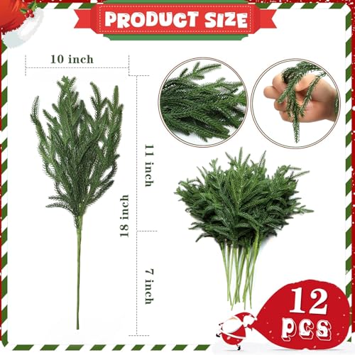 Artificial Christmas Pine Branches 12 Pcs Realistic Drop Shapeable Greenery