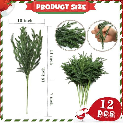 Artificial Christmas Pine Branches 12 Pcs Realistic Drop Shapeable Greenery