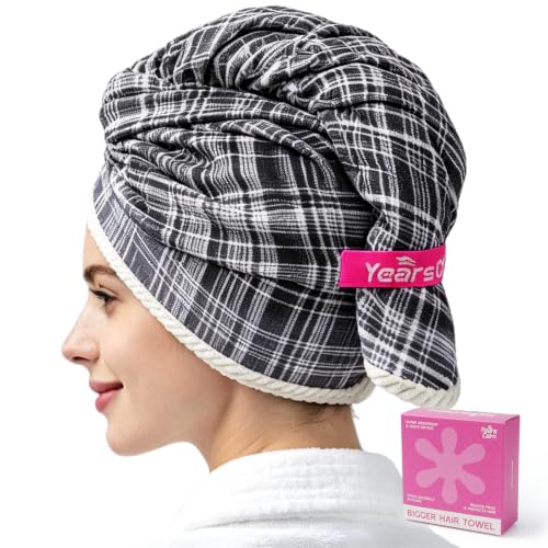 Years Calm XL Microfiber Hair Towel Wrap - Gray Stripes, Quick-Drying & Absorbent