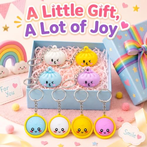 8Pcs Cute Dumpling Keychains with Steamer Ring for Backpack & Party Favors