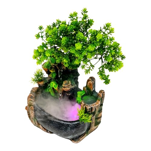 Indoor Tabletop Fountain with Mist Maker and LED Light - Decorative Waterfall