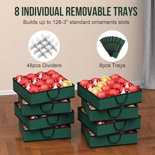Large Christmas Ornament Storage Box with Adjustable Dividers - Holds 128 Ornaments