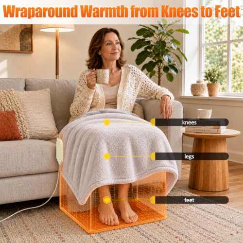 Grey Under Desk Heater with Foot Warmer & Blanket - Foldable & Quiet