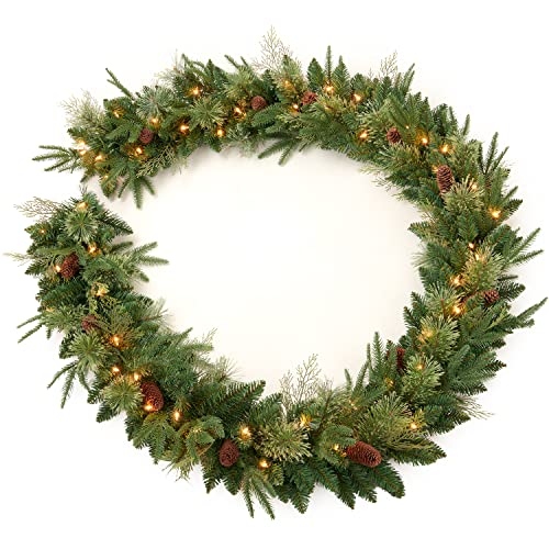 9Ft Pre-lit Christmas Garland with Pine Cones - Green PVC & PE, 50 Lights, Indoor Outdoor Holiday Decor