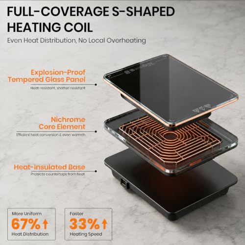 Modular Electric Food Warmer Tray with 7 Temp Settings & Timer - 33x15 Inch Buffet Warming Plate