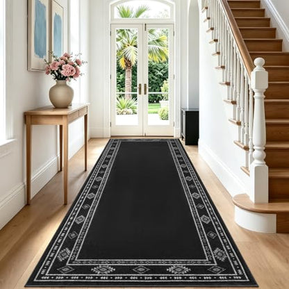 Dark Gray Washable Runner Rug 2x6 ft for Bedroom & Living Room - Non-Slip, Low Pile