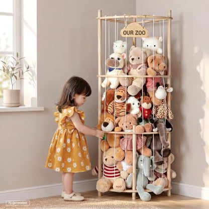 Corner Plush Toy Storage Tower - 52 Inch Kids Room Organizer, Space-Saving Design