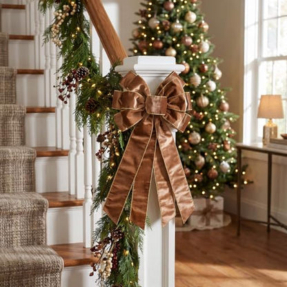 Large Brown Velvet Christmas Tree Topper Bow for Wreath & Door - Fall & Holiday Decor