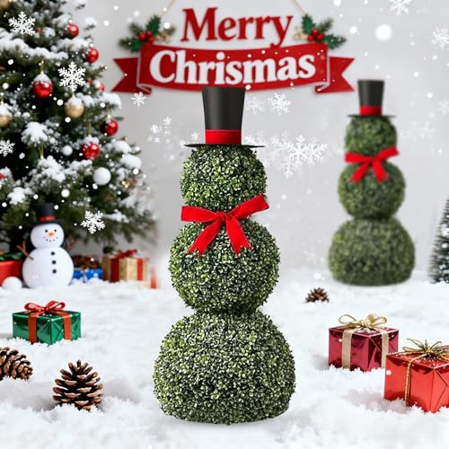 Christmas Snowman Topiary Decor 31" Snowman Stake No Pot - Holiday Garden & Indoor Decor