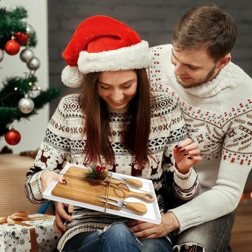 Bamboo Christmas Bridal Shower Cheese Board Gift Set with Knives - 12 Pack