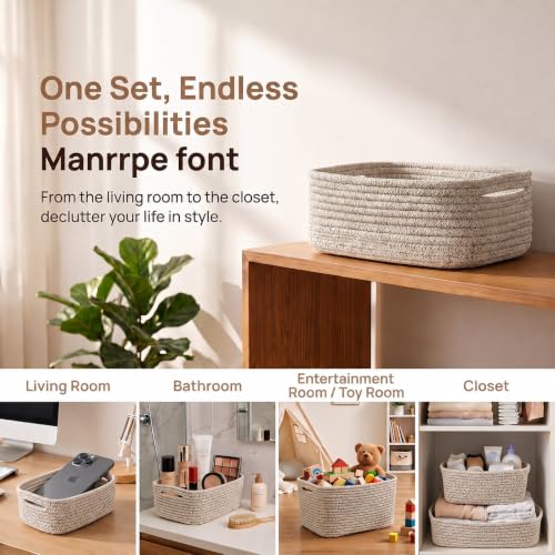 Brown 3-Pack Woven Cotton Rope Storage Baskets - Set of 3 Sizes